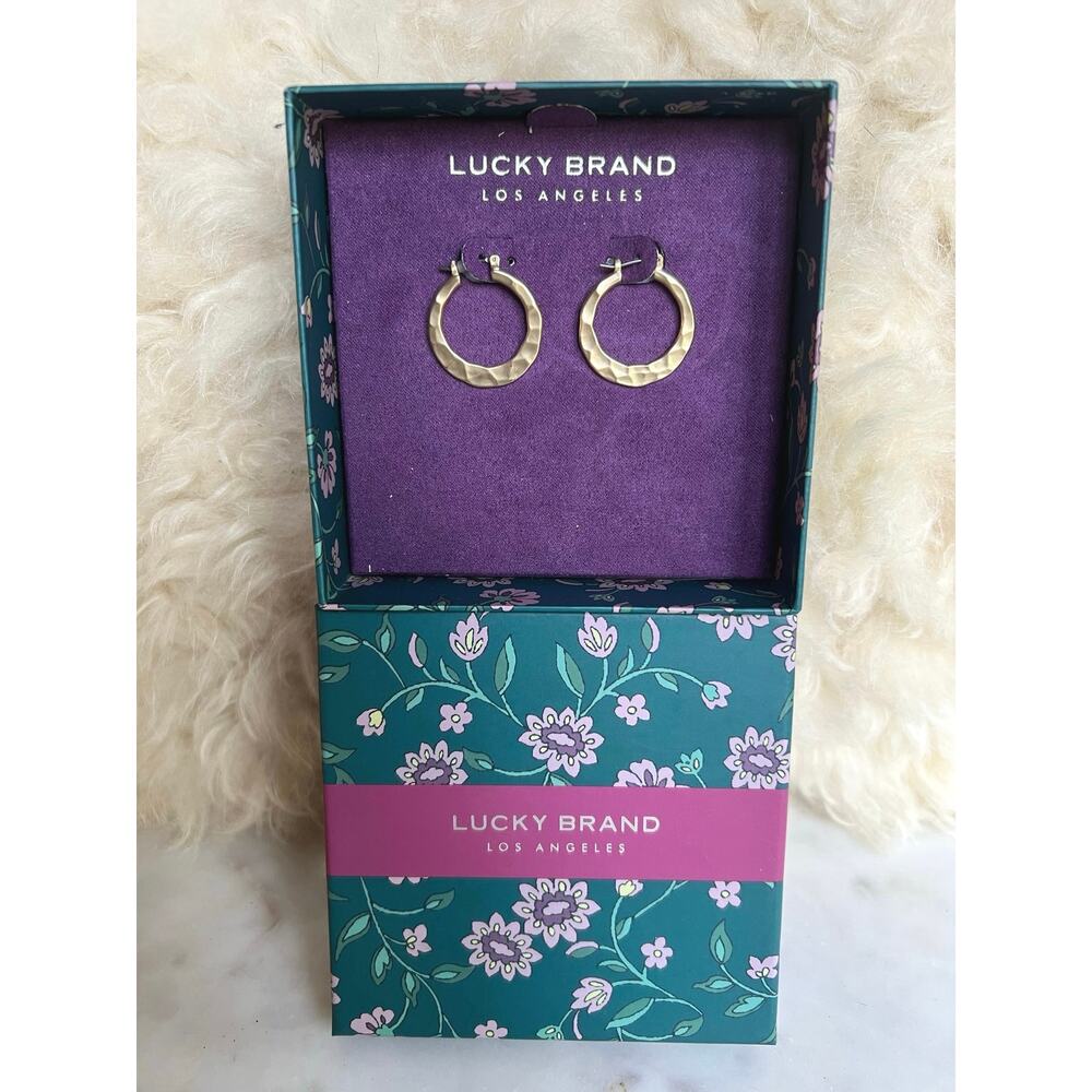 Lucky Brand Hammered Gold Metal Medium Hoop Earrings